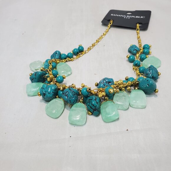Banana Republic Multi Strand Clustered Turquoise Glass Stones W/ Beads Necklace - Picture 7 of 8